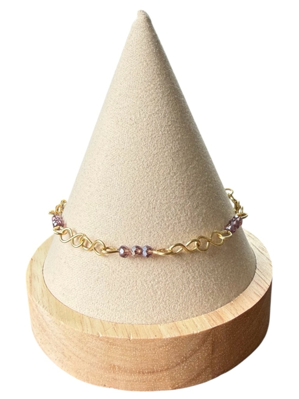 Delicate Brass Wire Figure 8 Chain Link Bracelet Light Purple Crystal Beads